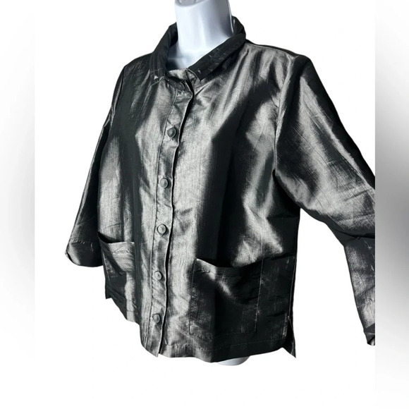 Terra SJ Apparel Jacket Size Large Gray Metallic Wired Collar Art to Wear Pocket - Picture 4 of 9